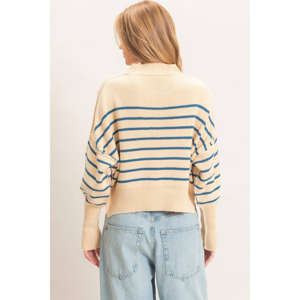 Striped Mock Neck Cropped Sweater