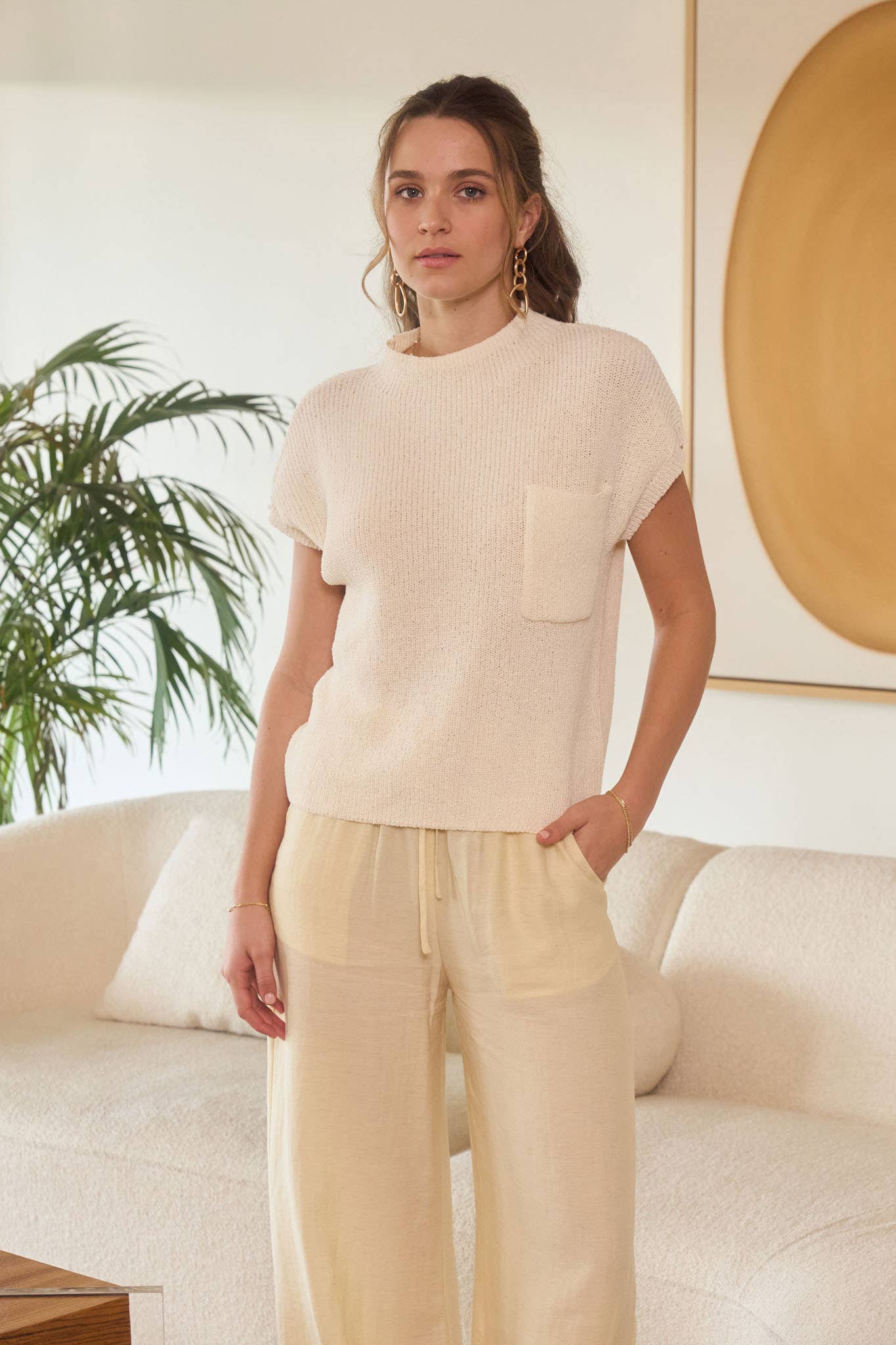 MOCK NECK SWEATER TOP: IVORY