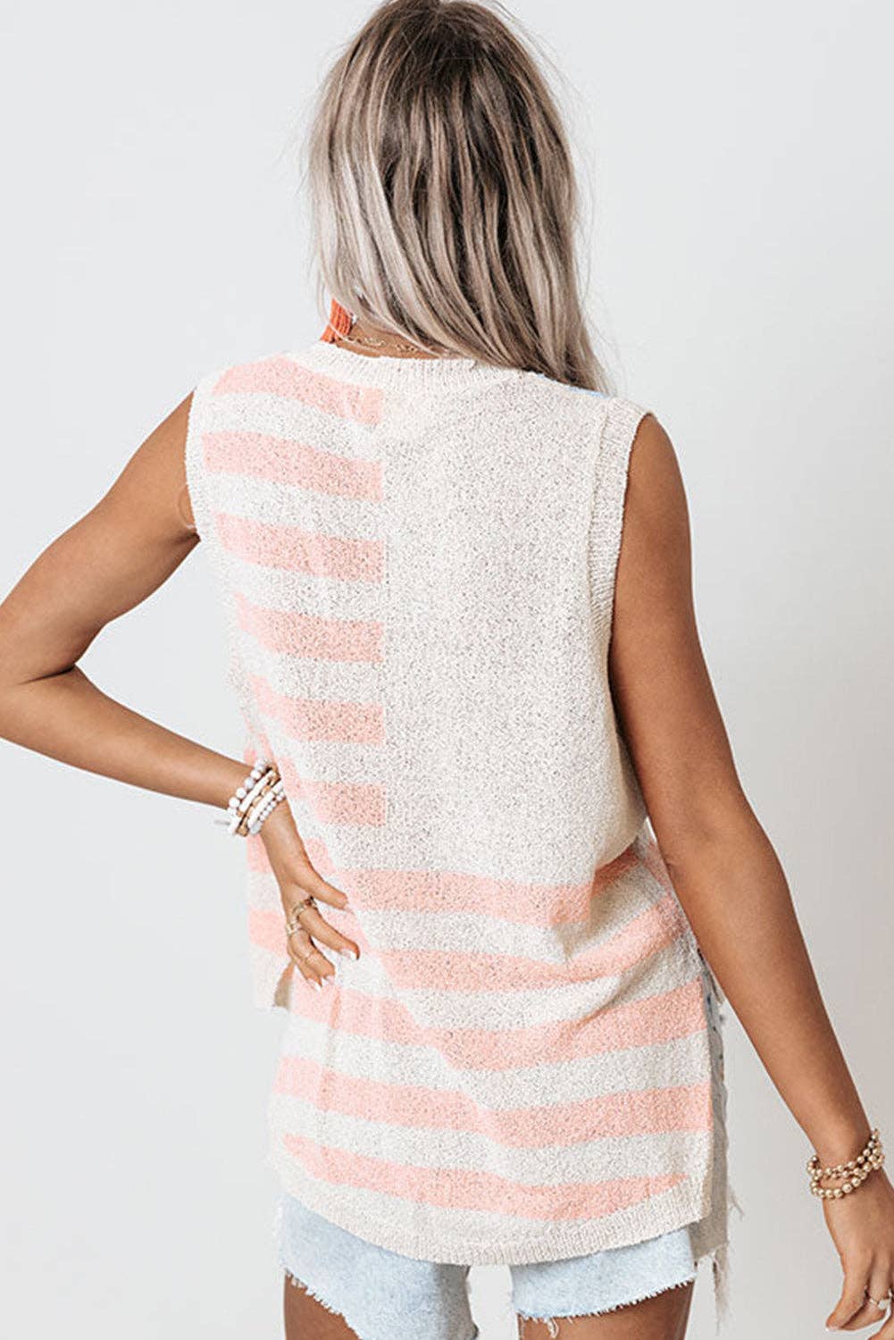 USA Flag Notched Neckline Loose Sweater Vest