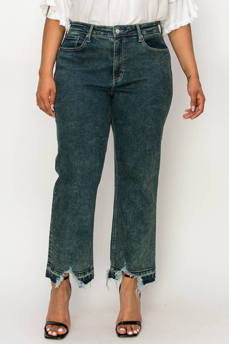 HIGH RISE STRETCH JEANS - BLEACH & OLIVE DYED