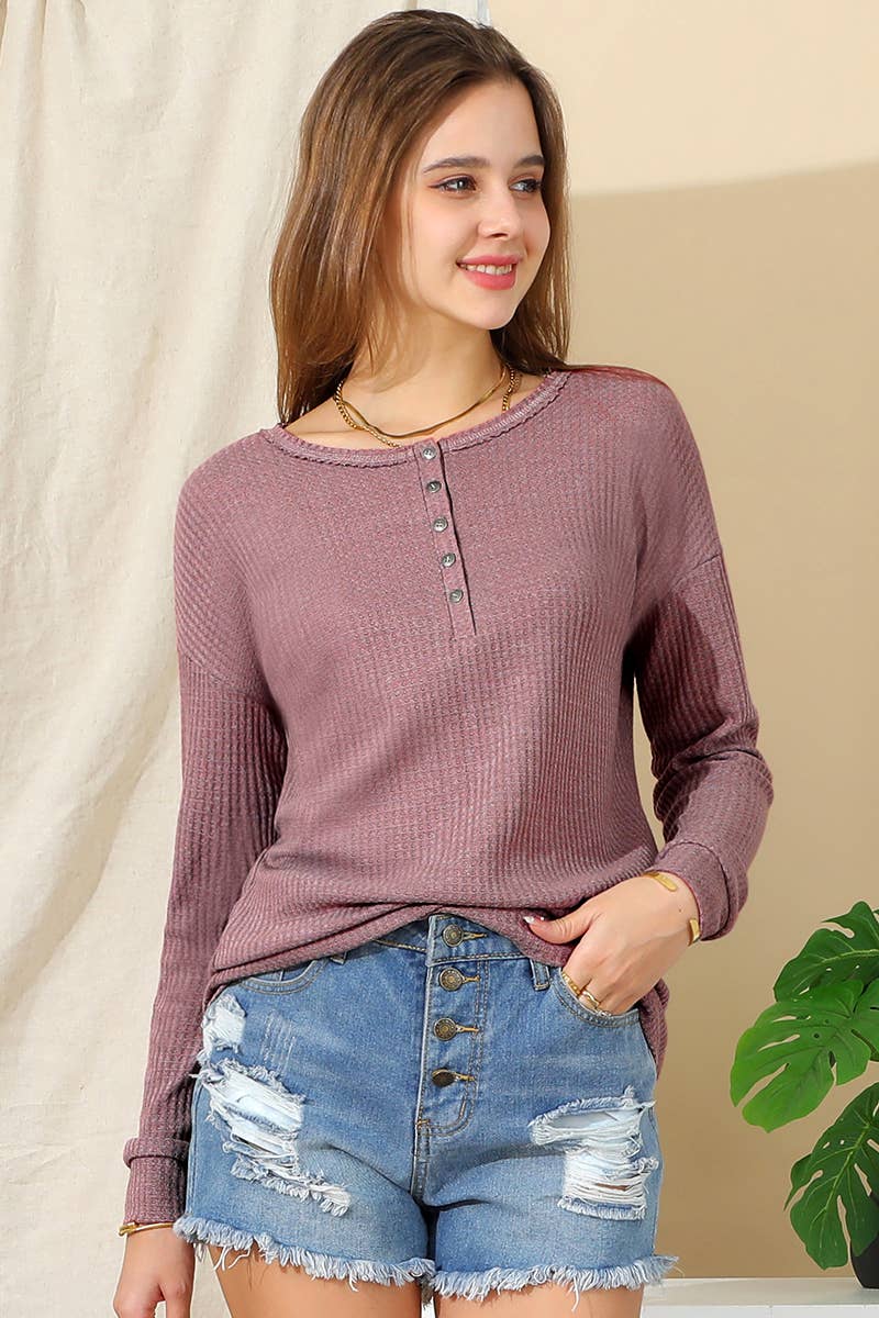 Casual Long Sleeve Top: MAUVE