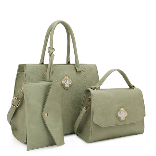 Diamond 3 in 1 Mommy and Me Satchel Set: Sage