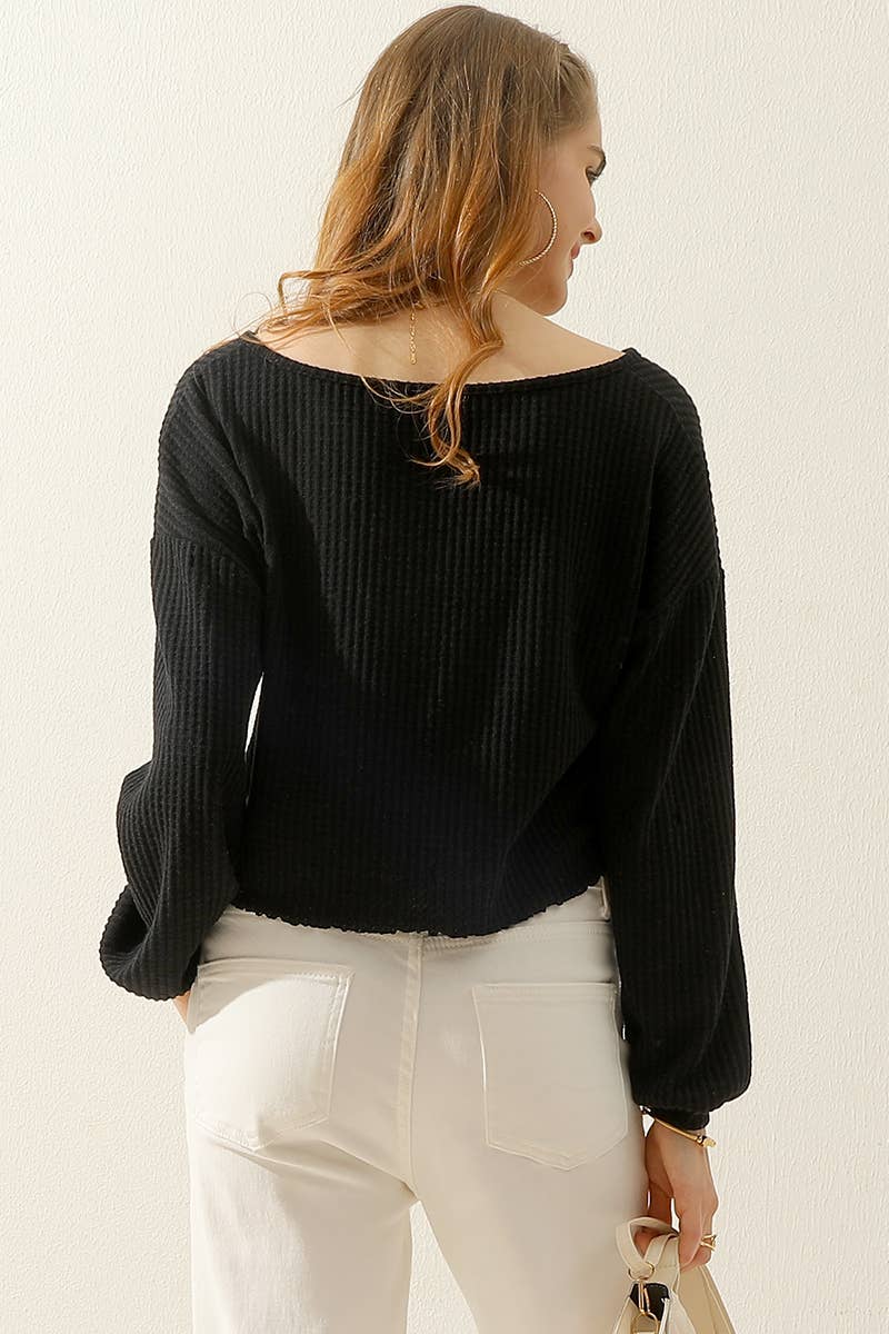 Long Sleeve Knit Top: Black
