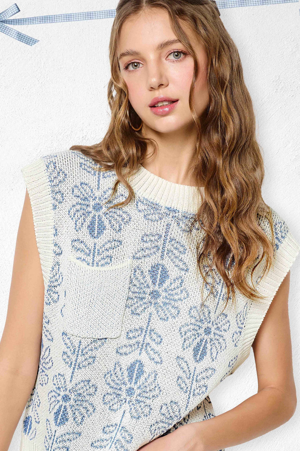 Floral Sleeveless Sweater Vest Top