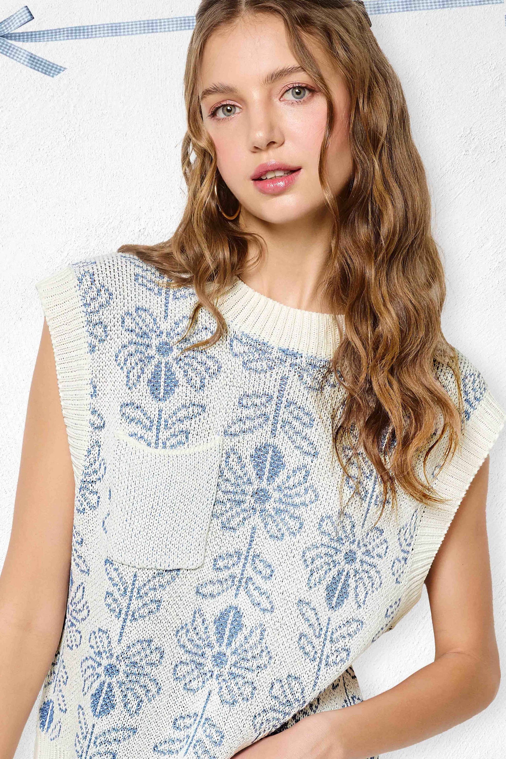 Floral Sleeveless Sweater Vest Top