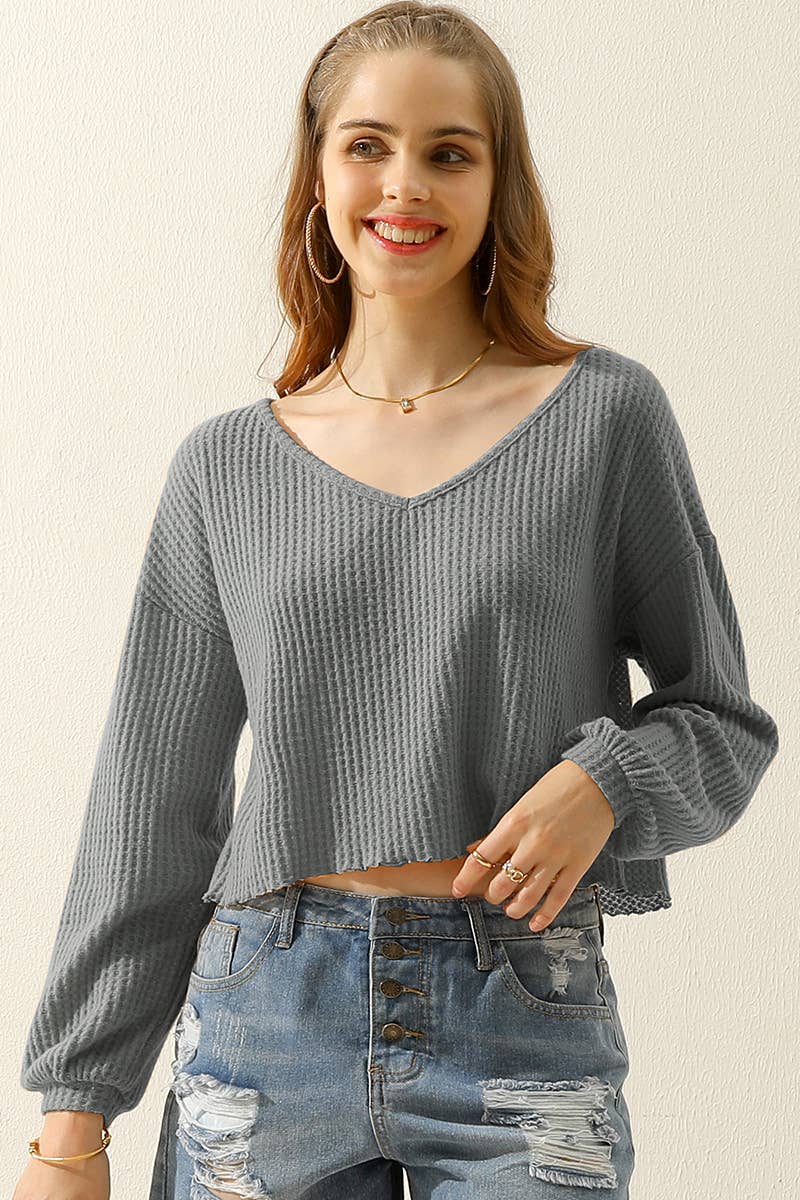 Long Sleeve Knit Top: CHARCOAL