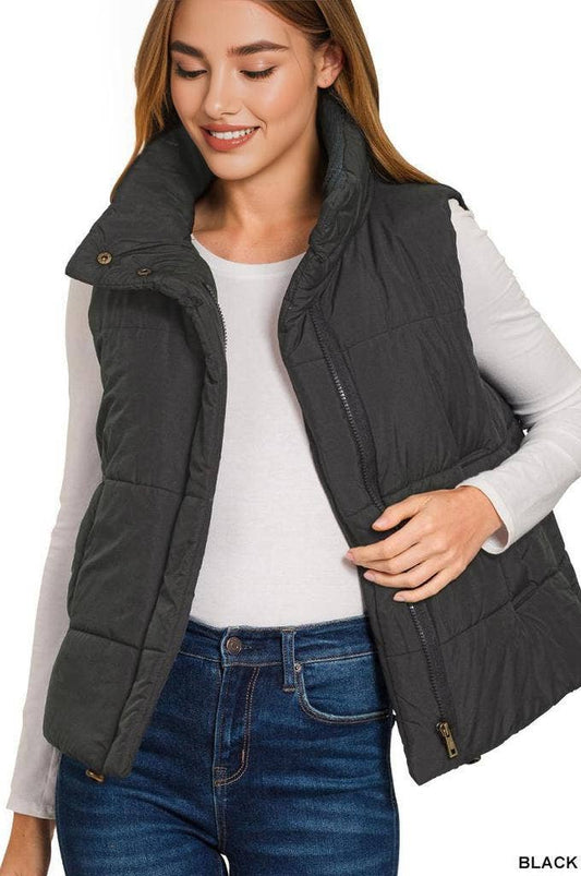Zip Up Puffer Vest: BLACK