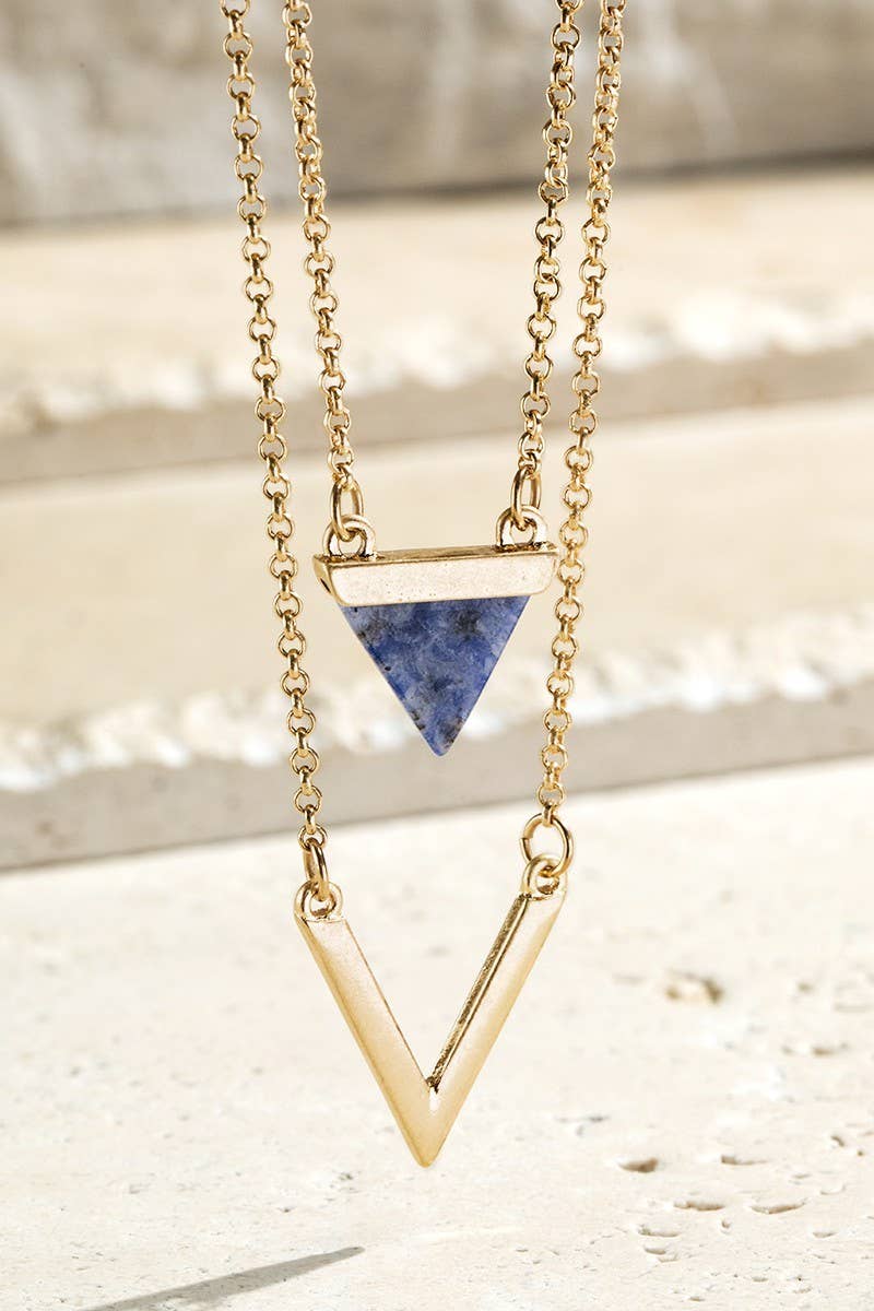Natural Stone Charm Necklace - Triangle and Chevron Pendants: Sodalite
