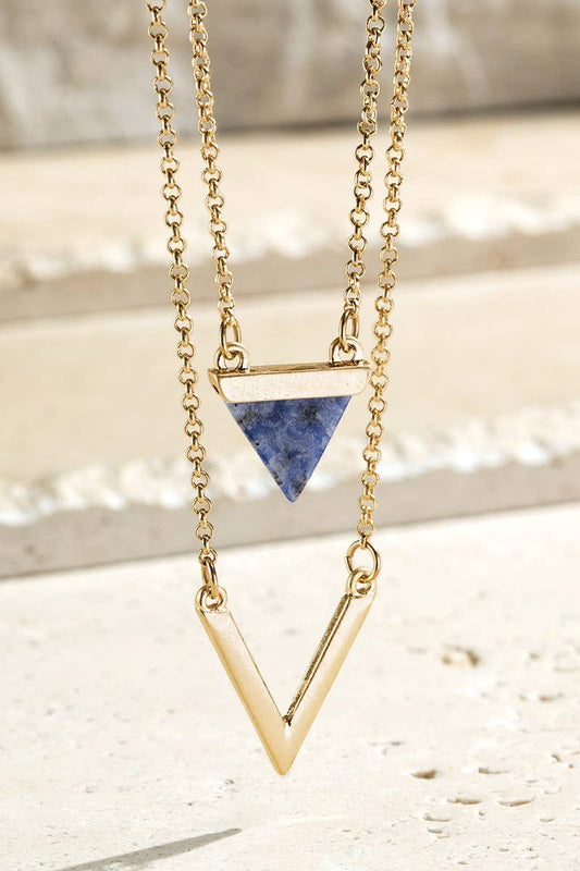 Natural Stone Charm Necklace - Triangle and Chevron Pendants: Sodalite