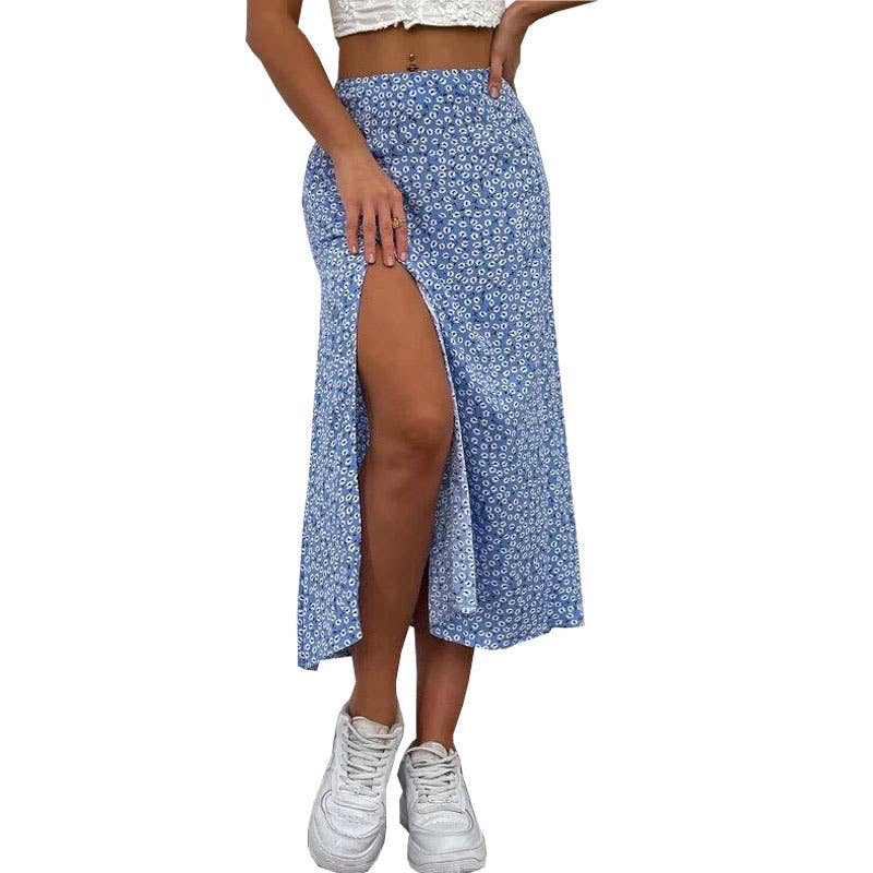 High-slit A-line body-hugging mid-waist skirt