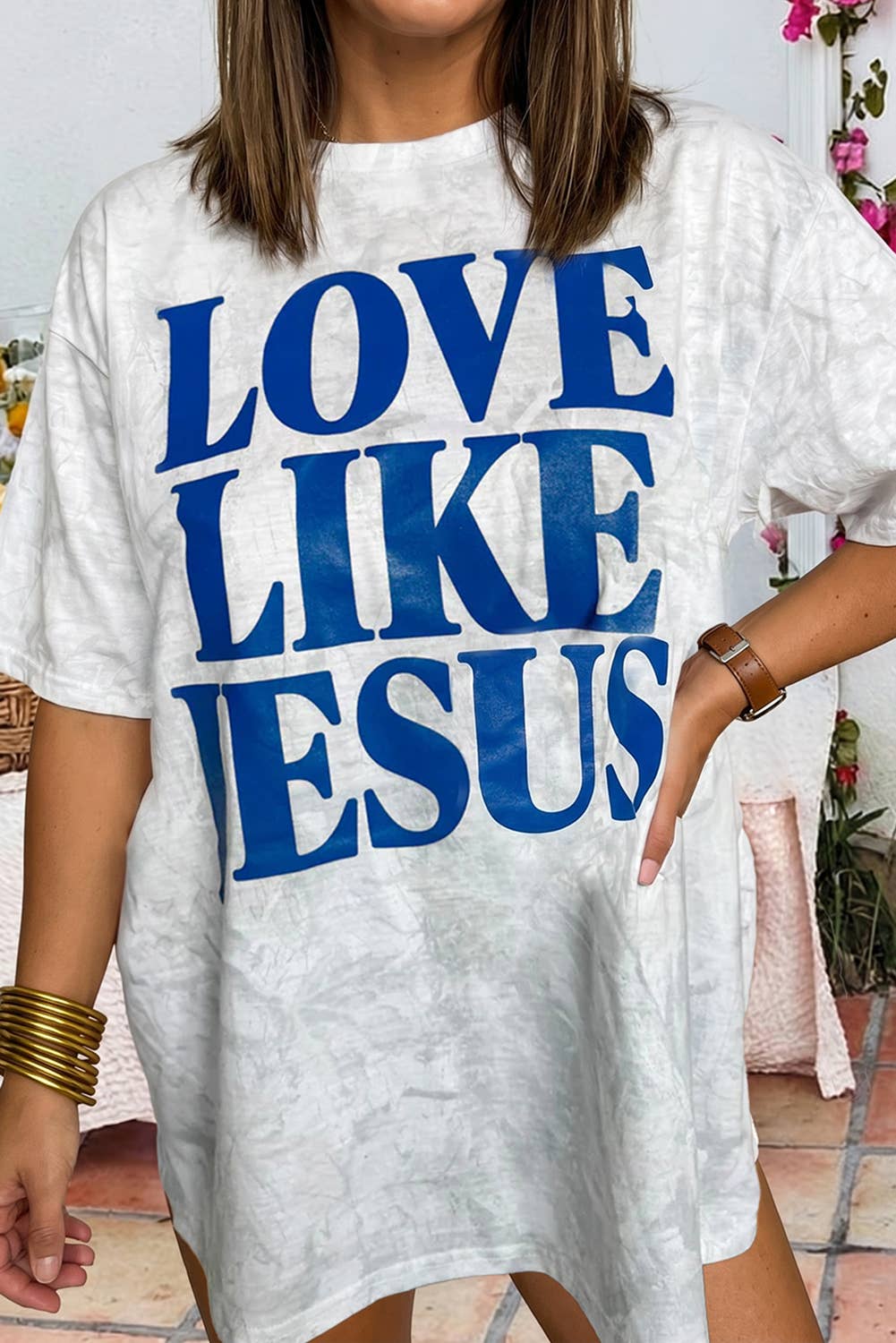 Love Like Jesus Camouflage Oversized T Shirt: Gray