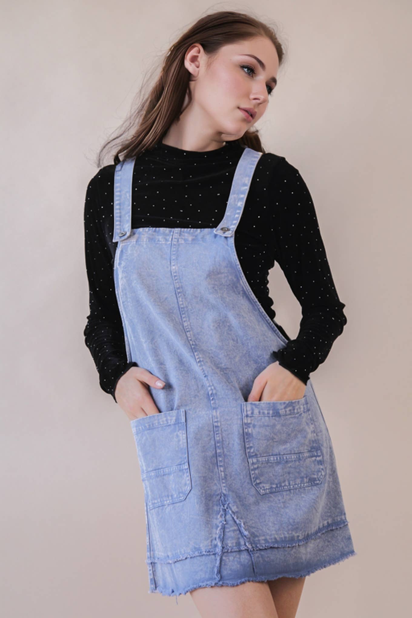 Washed Denim Overall Mini Dress