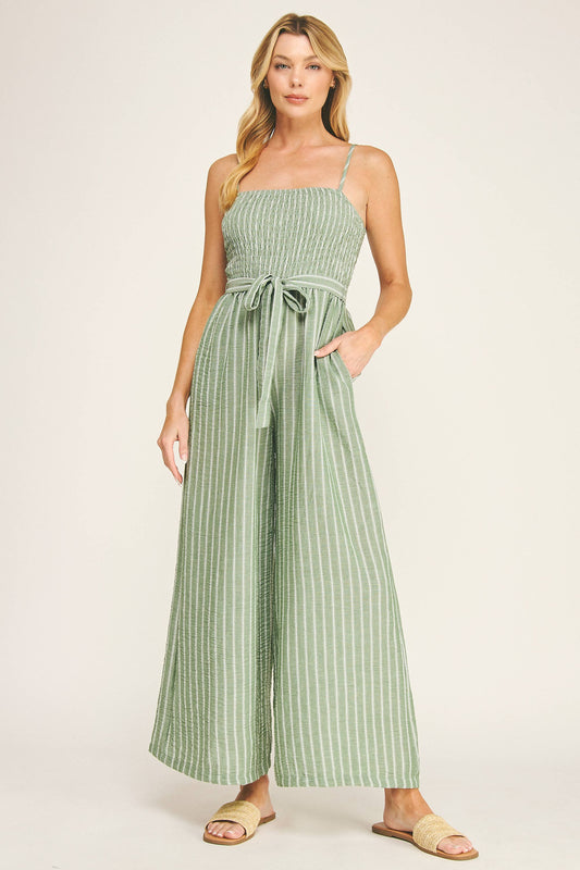 COASTAL STRIPE SMOCKED WIDE LEG JUMPSUIT