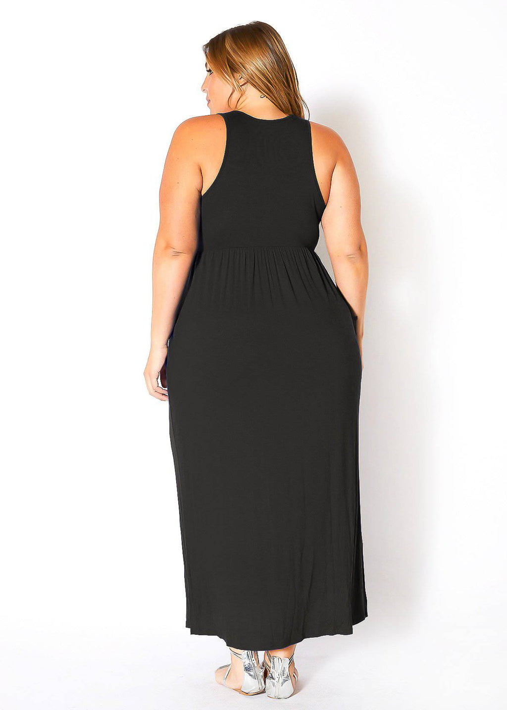 Bellatrix Plus Size Women's Sleeveless Pleated Maxi Dress: Black