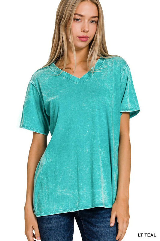 Mineral Washed Top: LT TEAL
