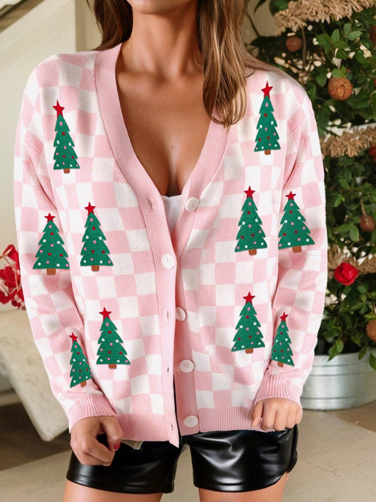 Checkered Christmas Tree  Cardigan