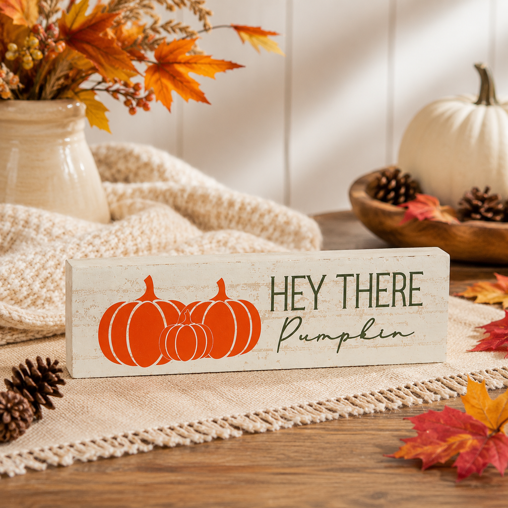 Hey There Pumpkin Tabletop Sign Fall Decor, 10"