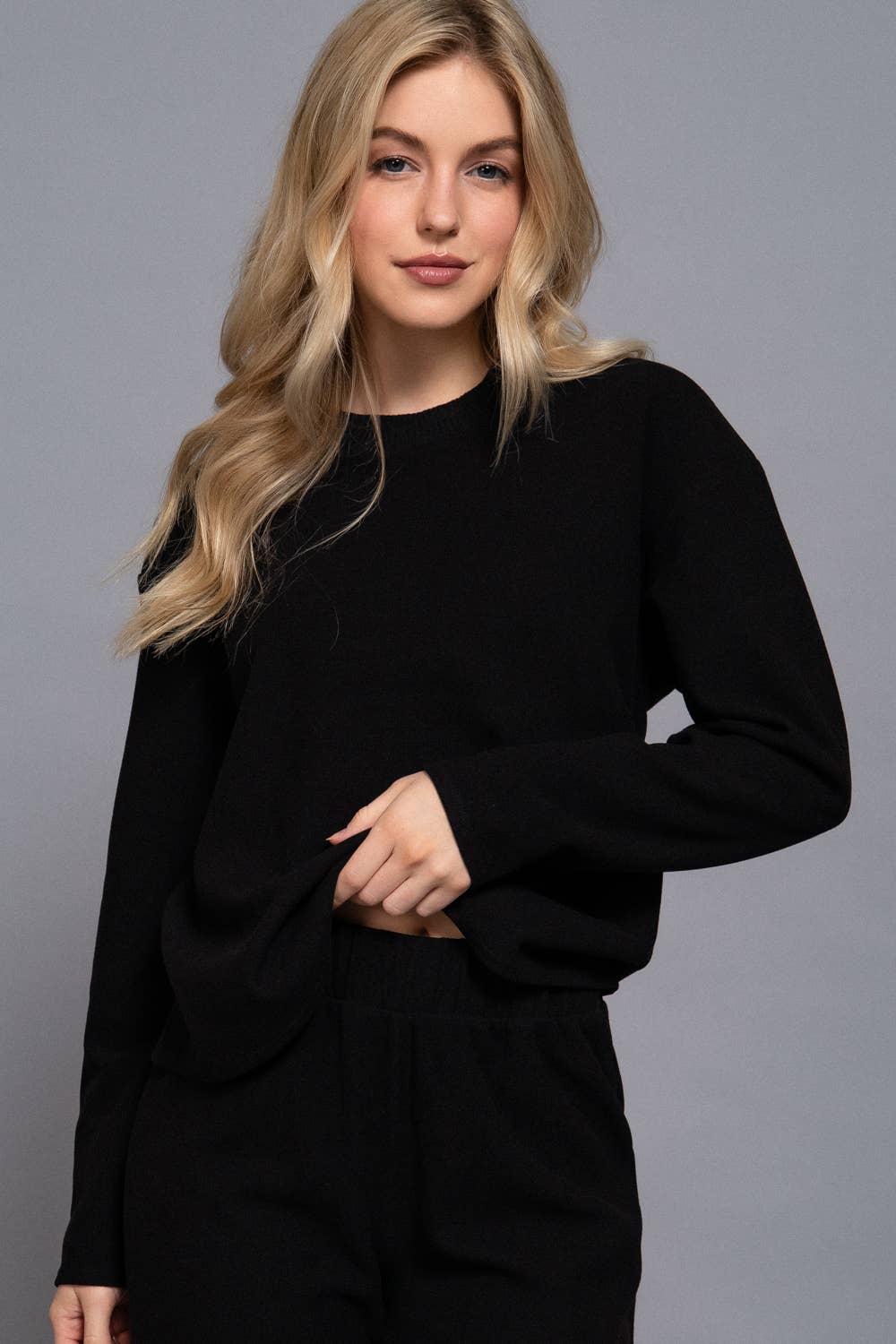 Long Sleeve Round Neck Soft Knit Top: Back