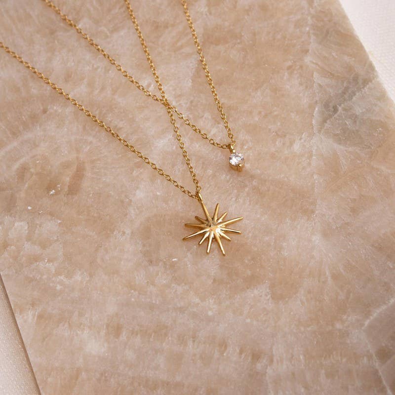 18K STAINLESS STEEL TARNISH FREE LAYERED STAR NECKLACE | GOLD