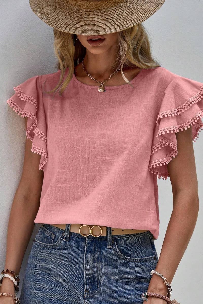 BAT-SLEEVED SHORT-SLEEVED TOP