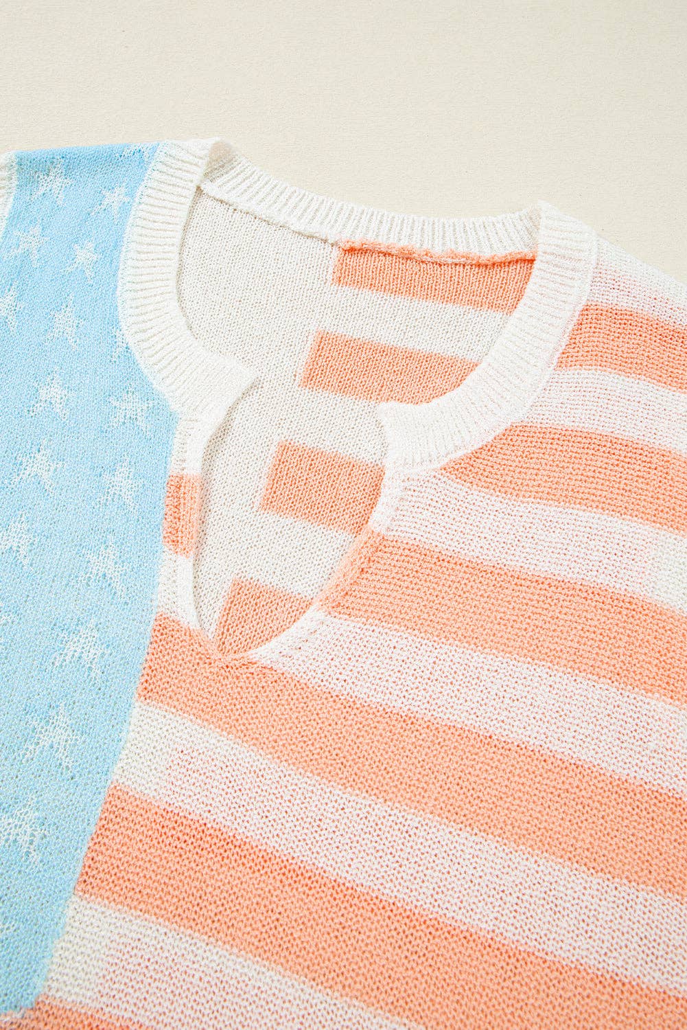 USA Flag Notched Neckline Loose Sweater Vest