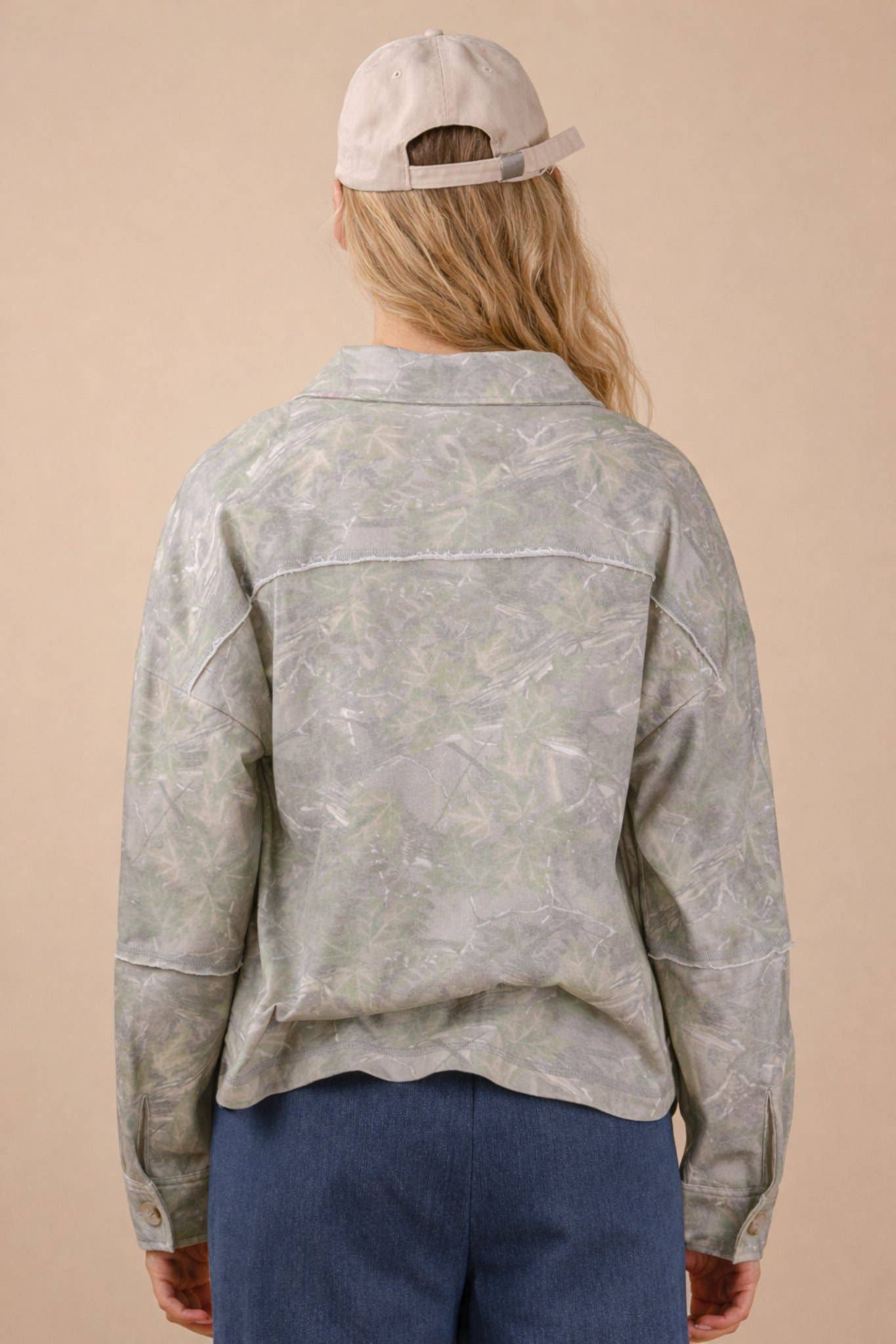 Camo Print Oversized Casual Shacket: OLIVE CAMO