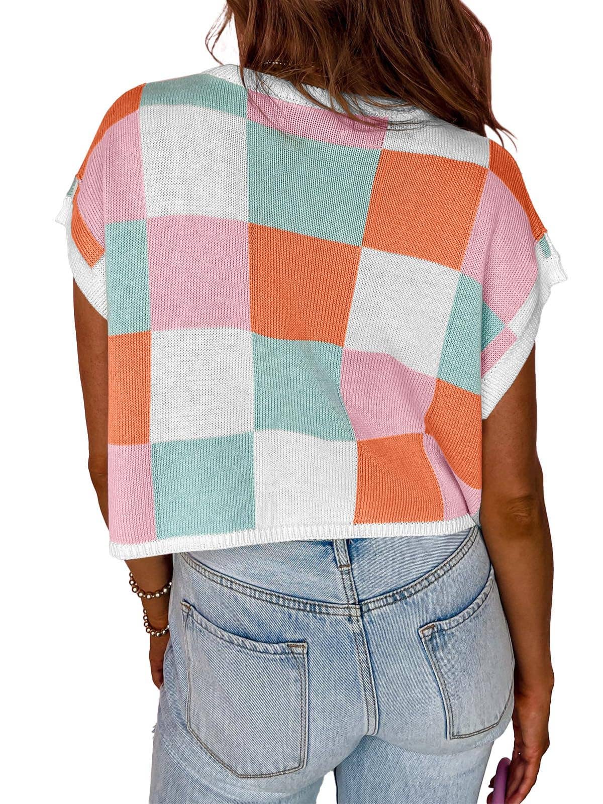 Colorblocked Sweater Vest Crew Neck Knit