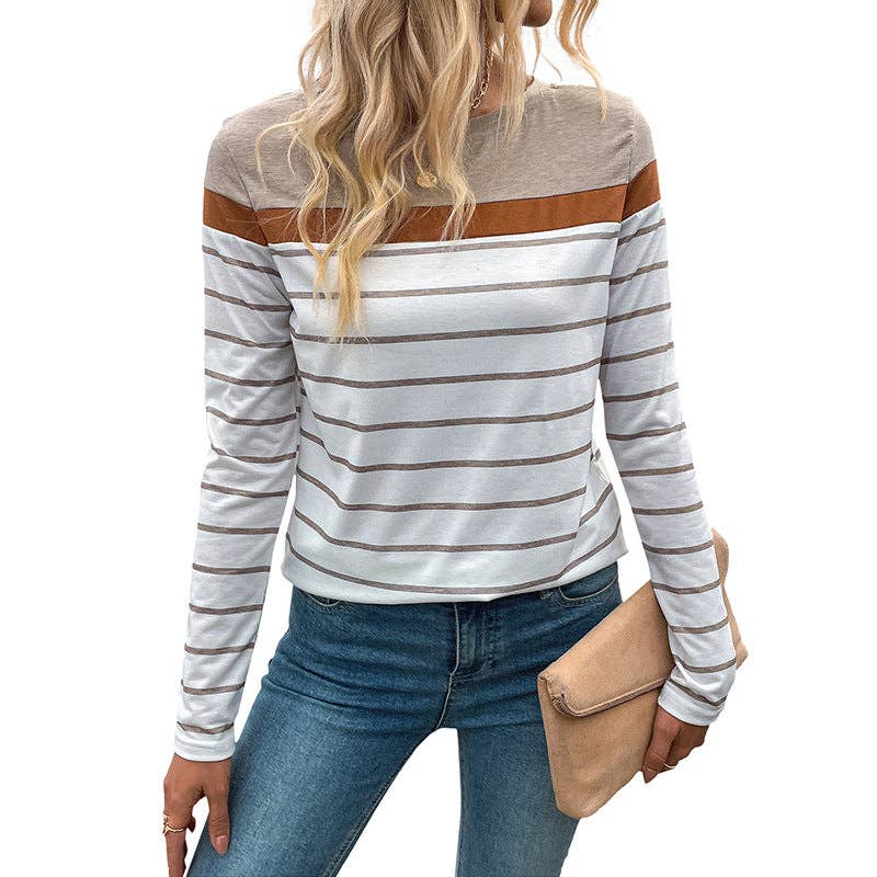Colorblock Striped Crewneck Long Sleeve Knit Top