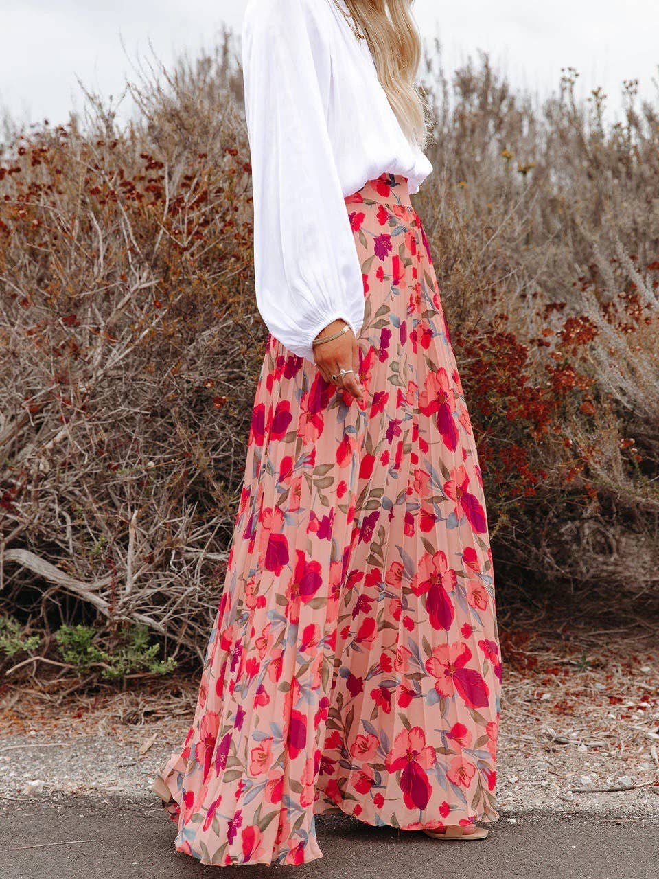 Floral Maxi Skirt: Pink