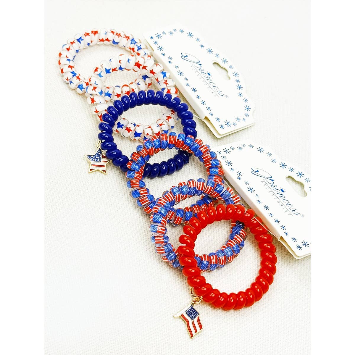 USA Charm Phone Cord Hair Tie Set: MIX COLOR