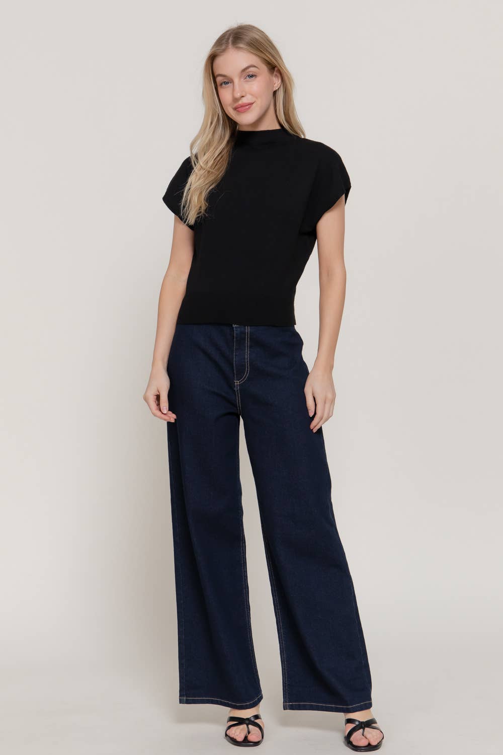 Cap Sleeve Mock Neck Sweater Top