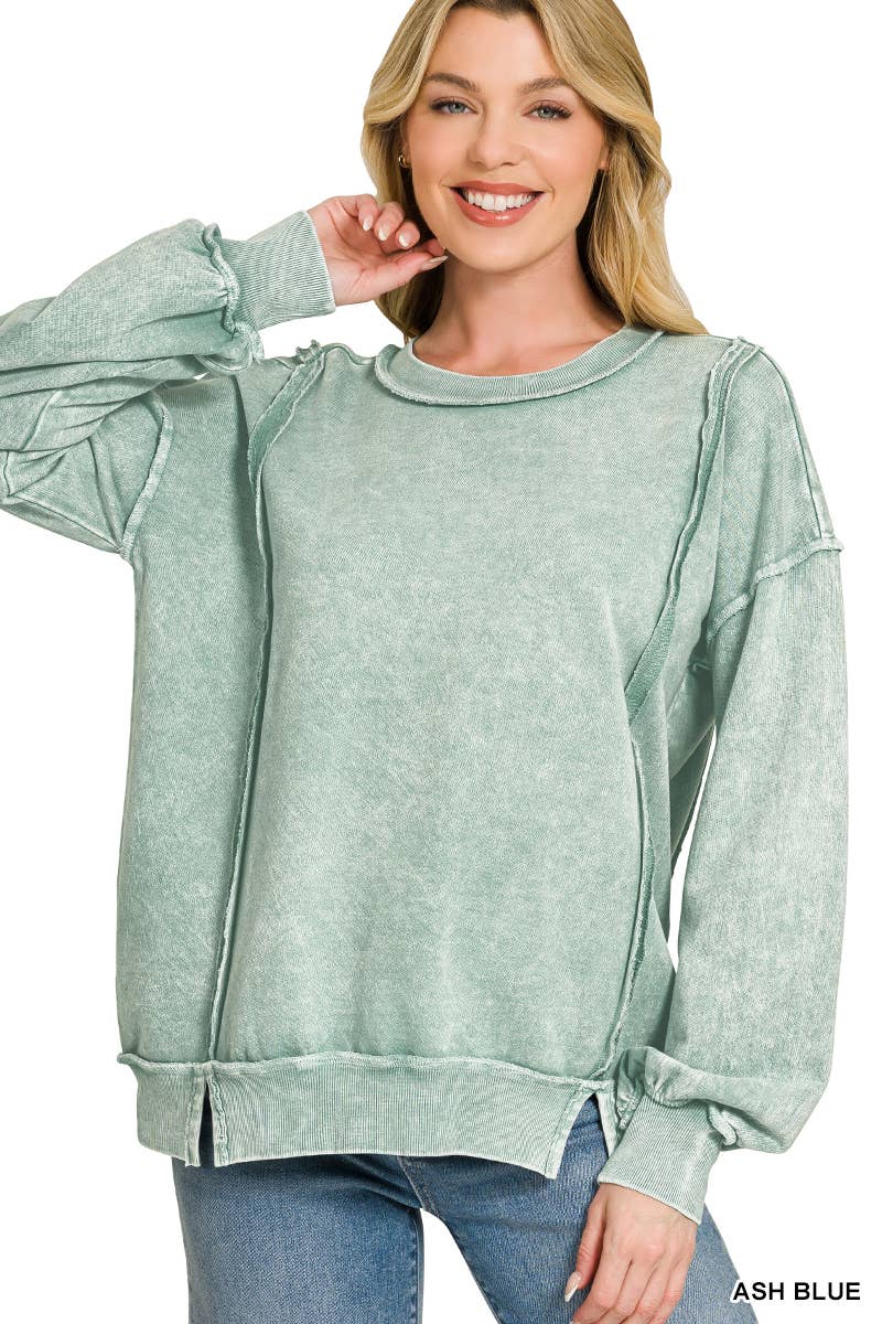 Halo Snow Washed Exposed Seam Sweatshirt  - ASH BLUE