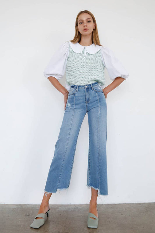 Uneven Raw Hem Crop Flare Jeans: