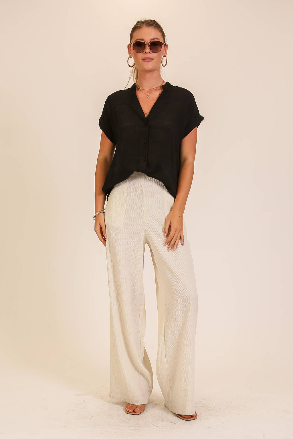 Textured Gauze Button-Front Blouse
