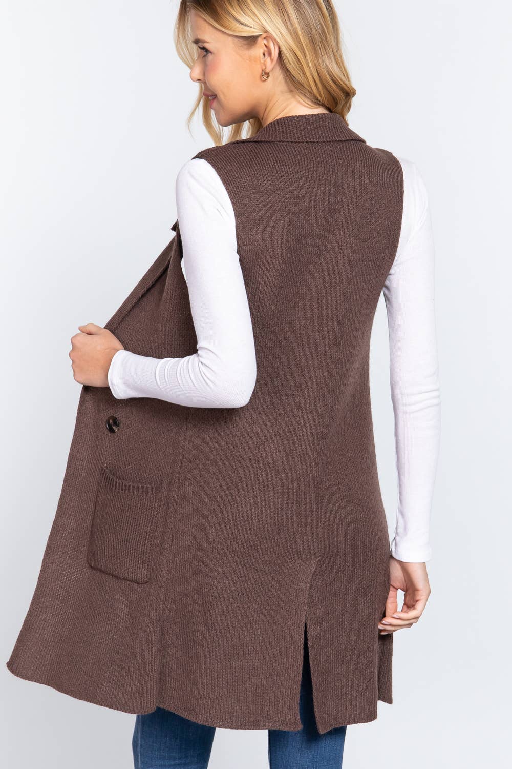 Sleeveless Notched Collar Sweater Vest