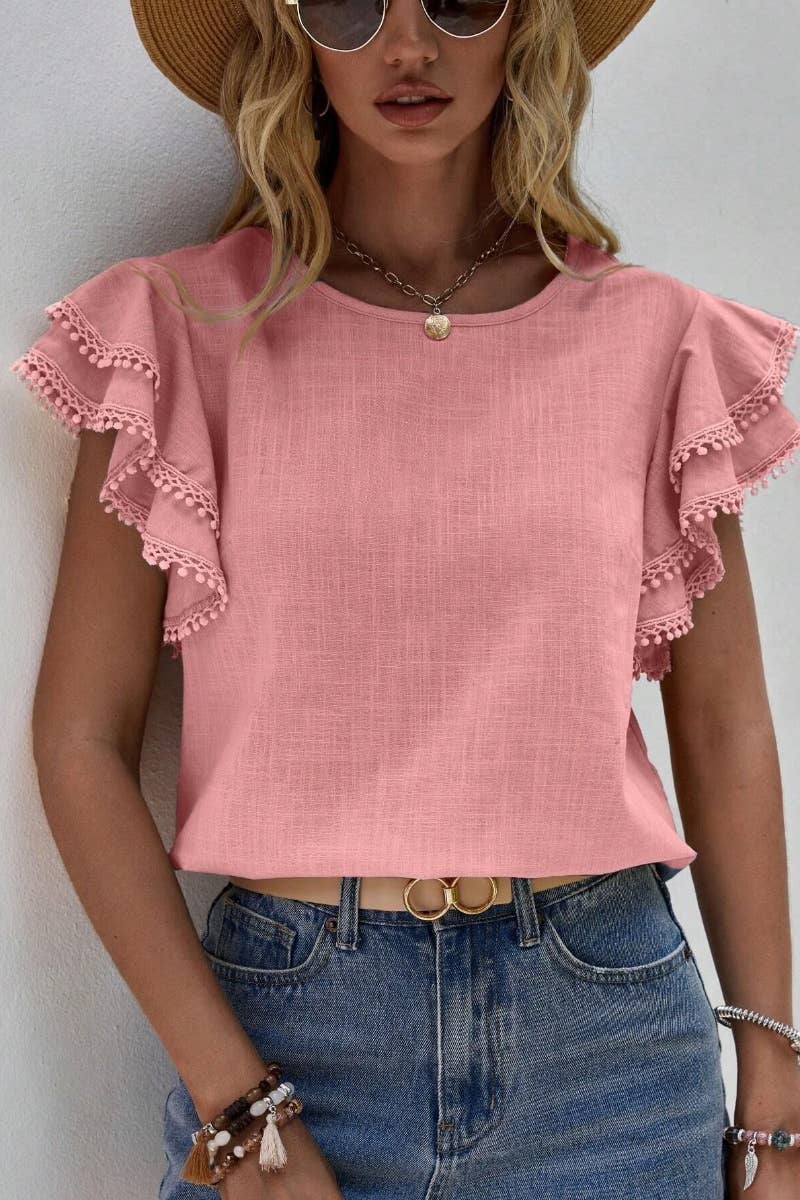 BAT-SLEEVED SHORT-SLEEVED TOP