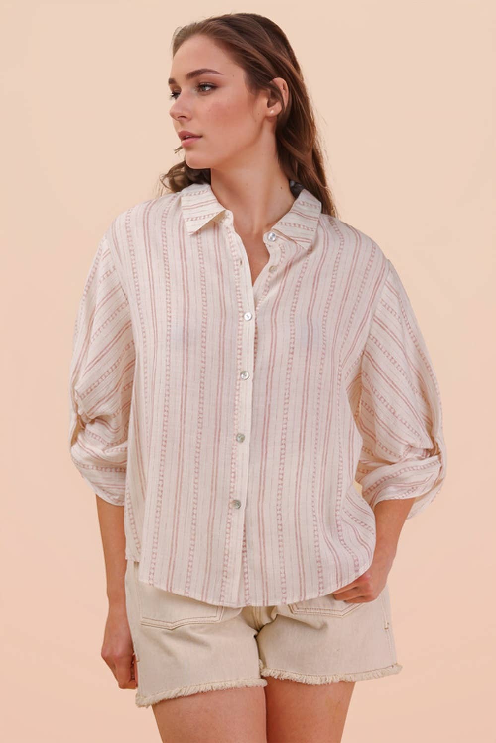 Roll up Half Sleeve Stripe Shirt Top