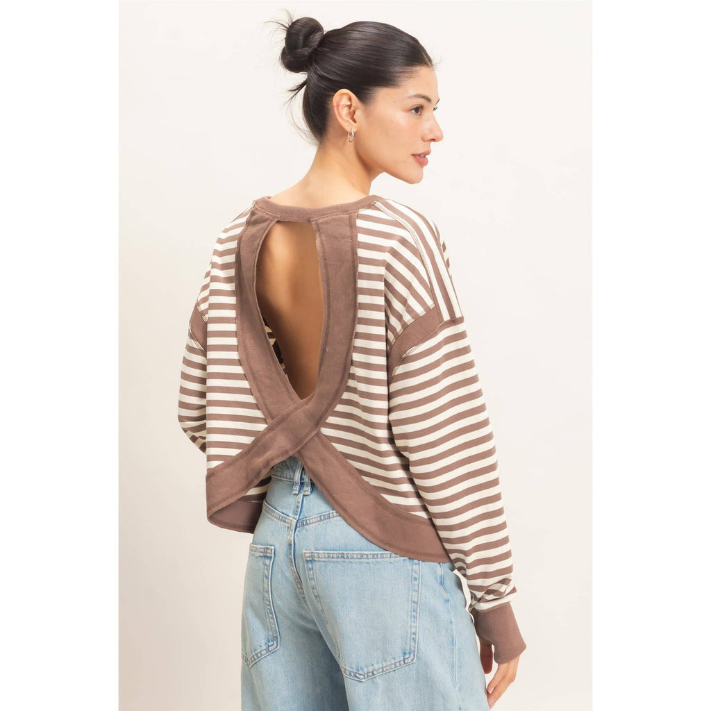 Striped Long Sleeve Top: MOCHA
