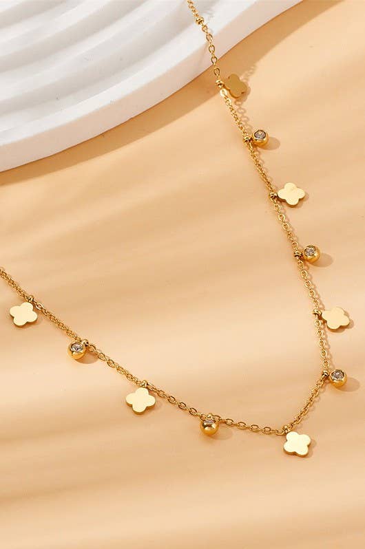 TITANIUM  STEEL NON-TARNISH MINI CLOVER NECKLACE: Gold