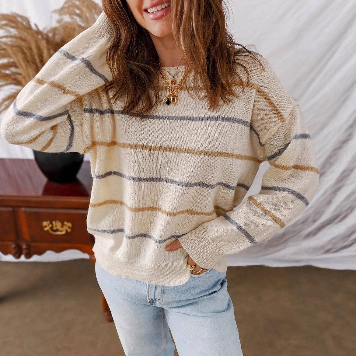 Casual Striped Loose Fit Pullover Sweater