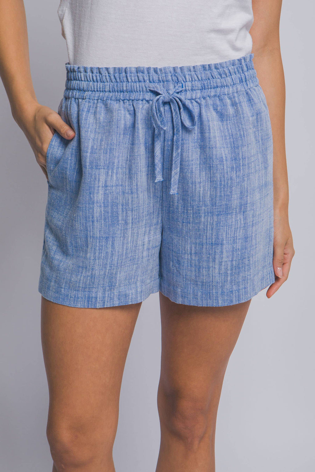 Linen Blend Shorts: BLUE