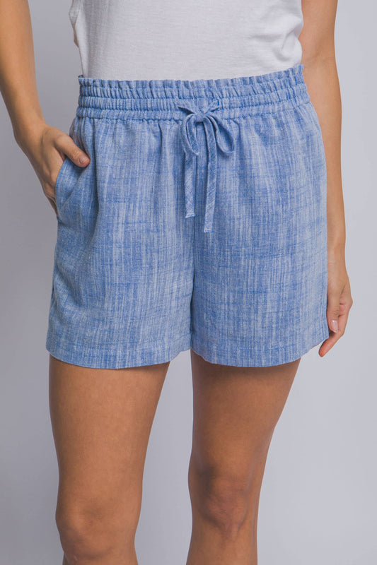 Linen Blend Shorts: BLUE