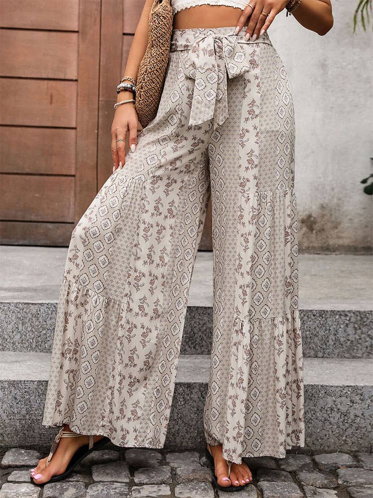LACE-UP PATCHWORK WIDE-LEG PANT