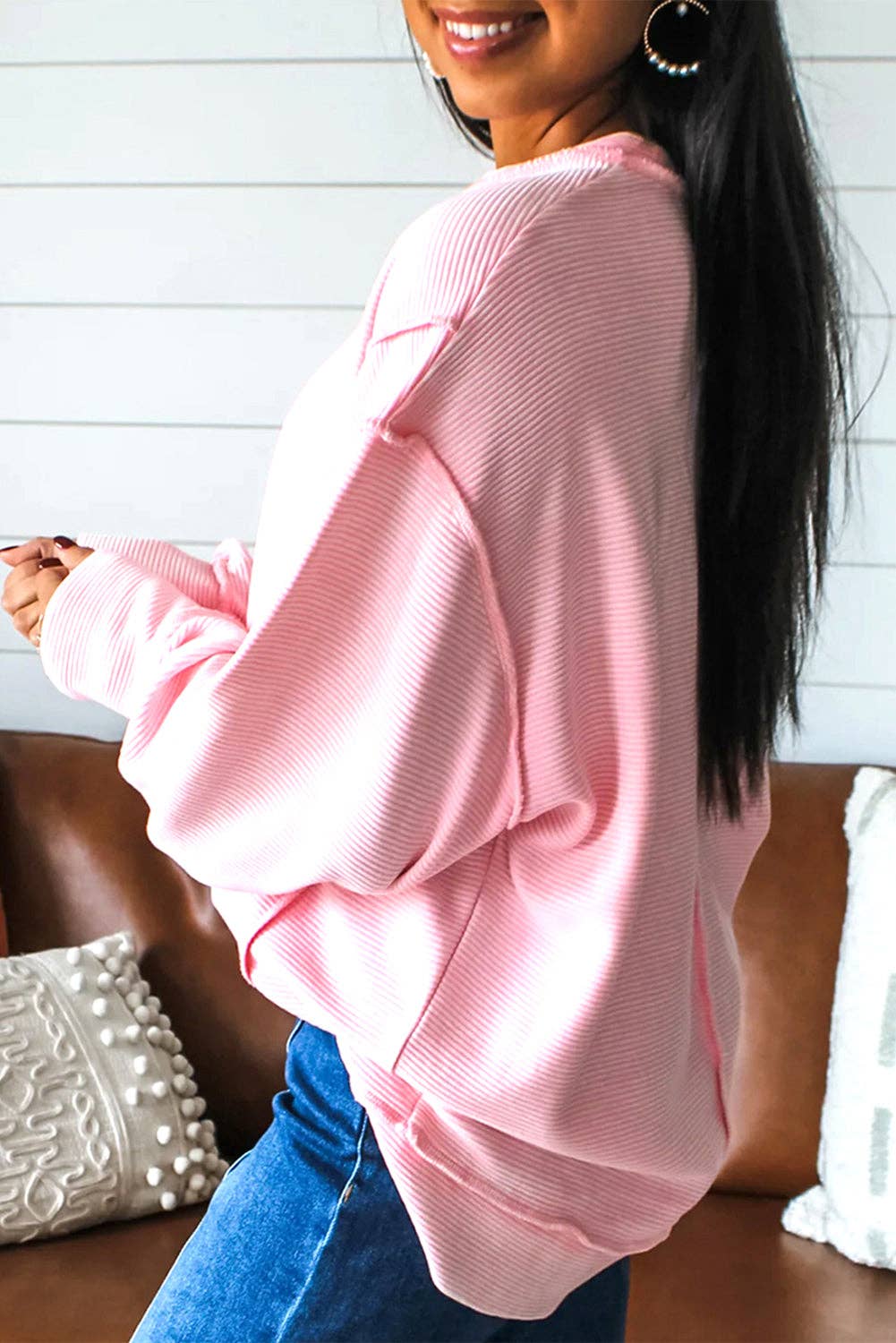 Pink Ribbed Exposed Seam Top