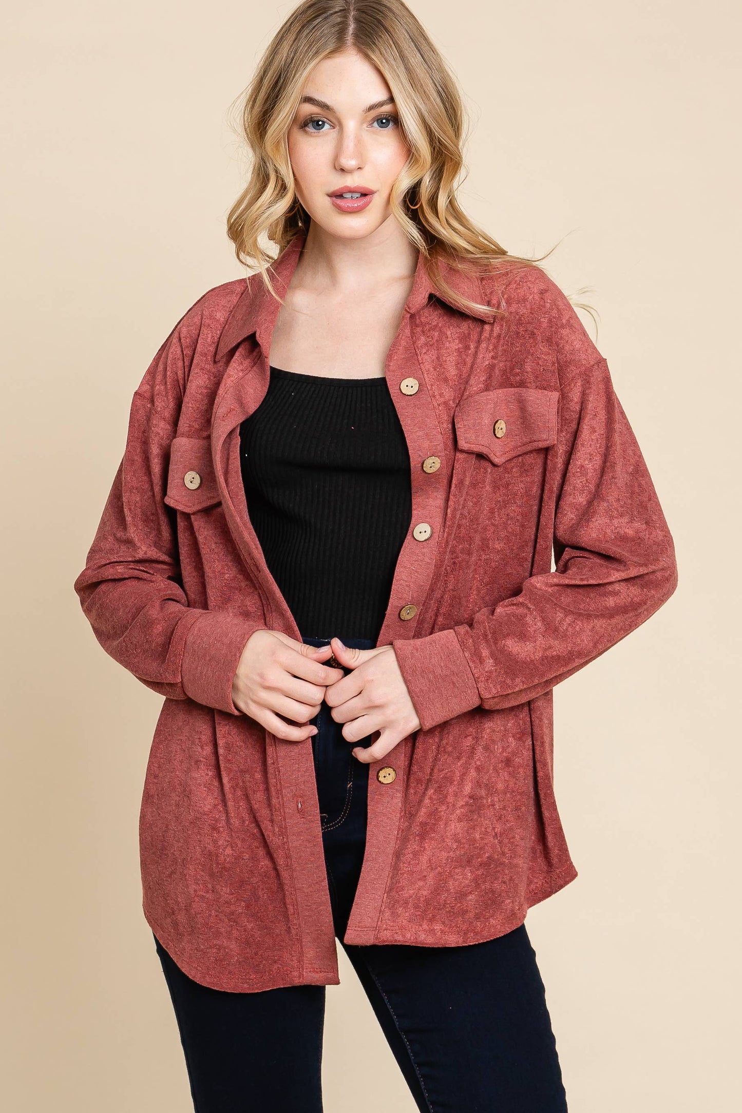 Terry Long Sleeve Shac: Marsala / Small