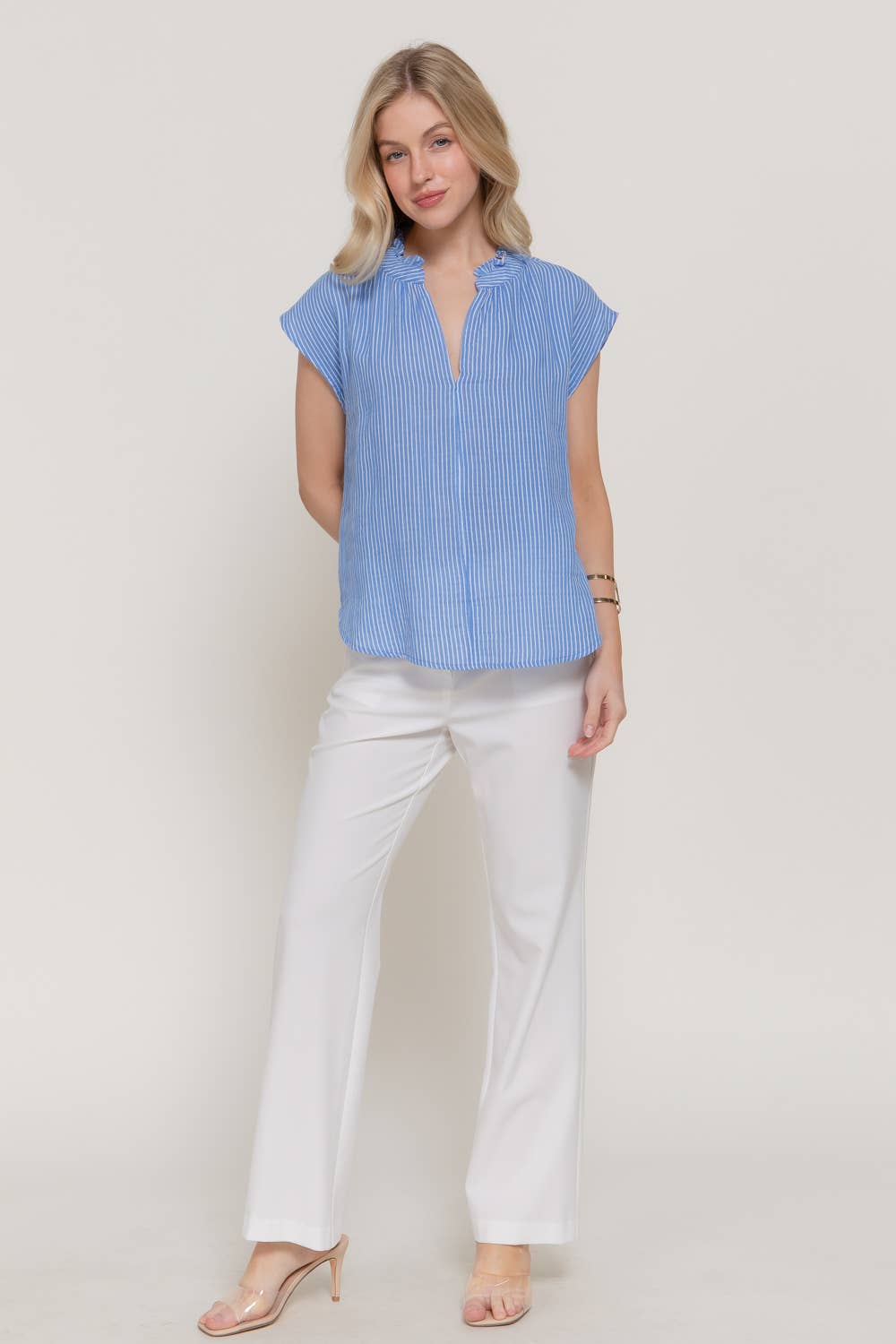 Short Sleeve Stripe Print Blouse