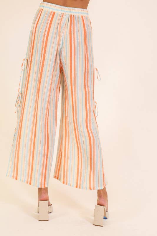 Sunset Stripe Tie-Side Wide Leg Pants
