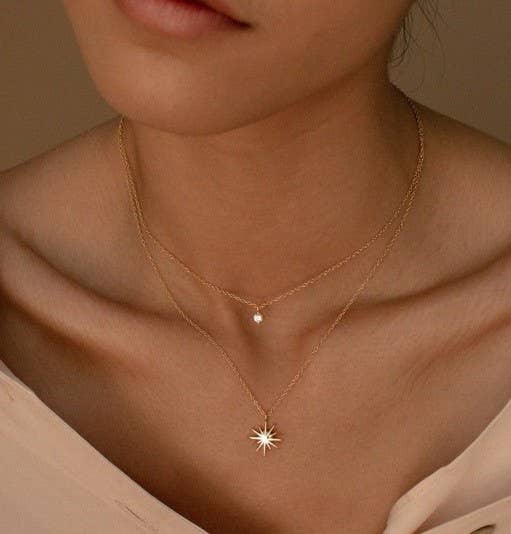 18K STAINLESS STEEL TARNISH FREE LAYERED STAR NECKLACE | GOLD