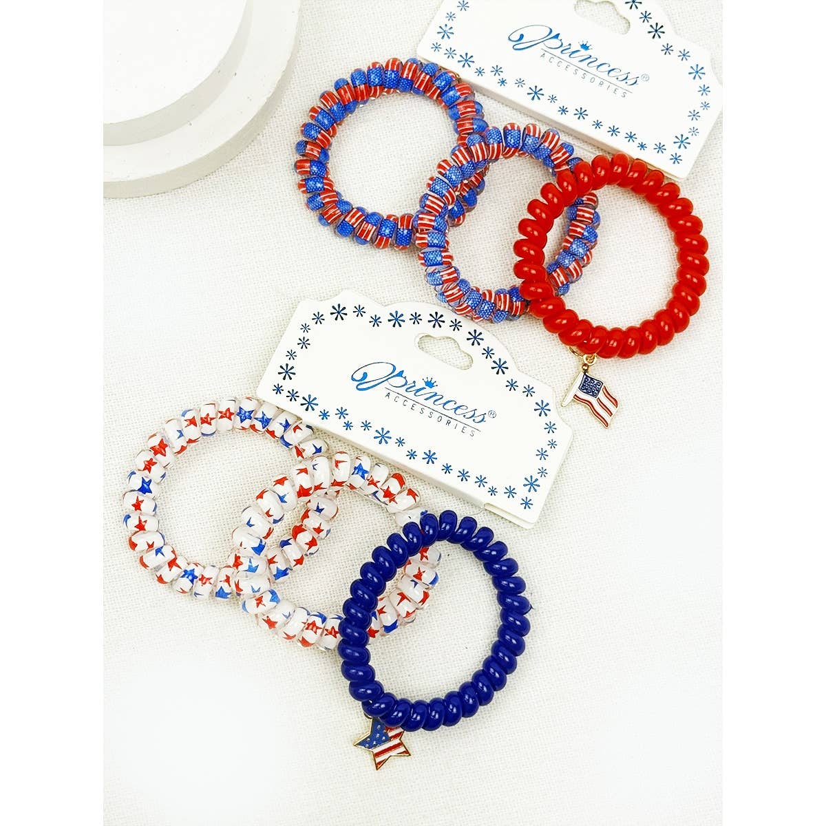 USA Charm Phone Cord Hair Tie Set: MIX COLOR
