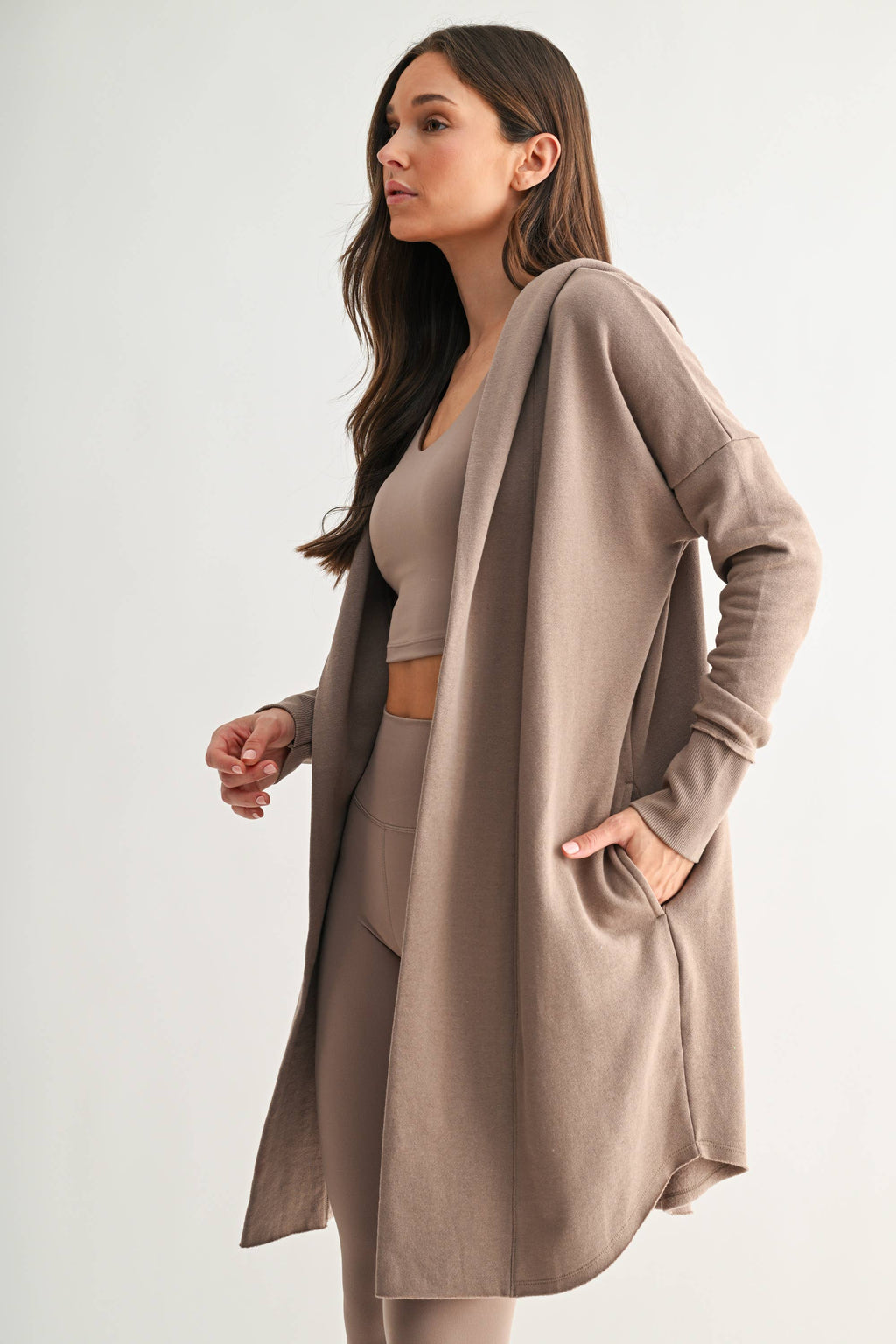 Open Front Longline Hoodie Cardigan